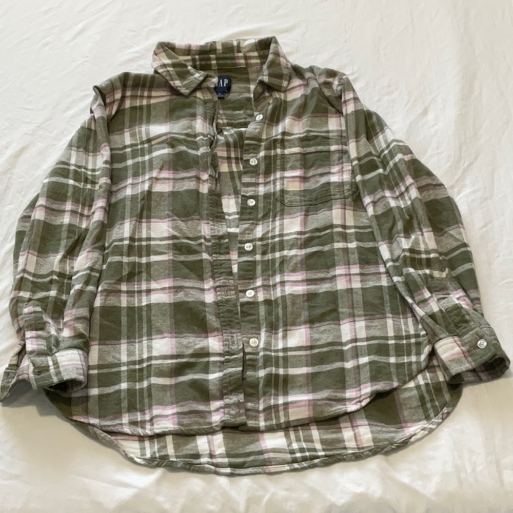 GAP Olive and Pink Plaid flannel